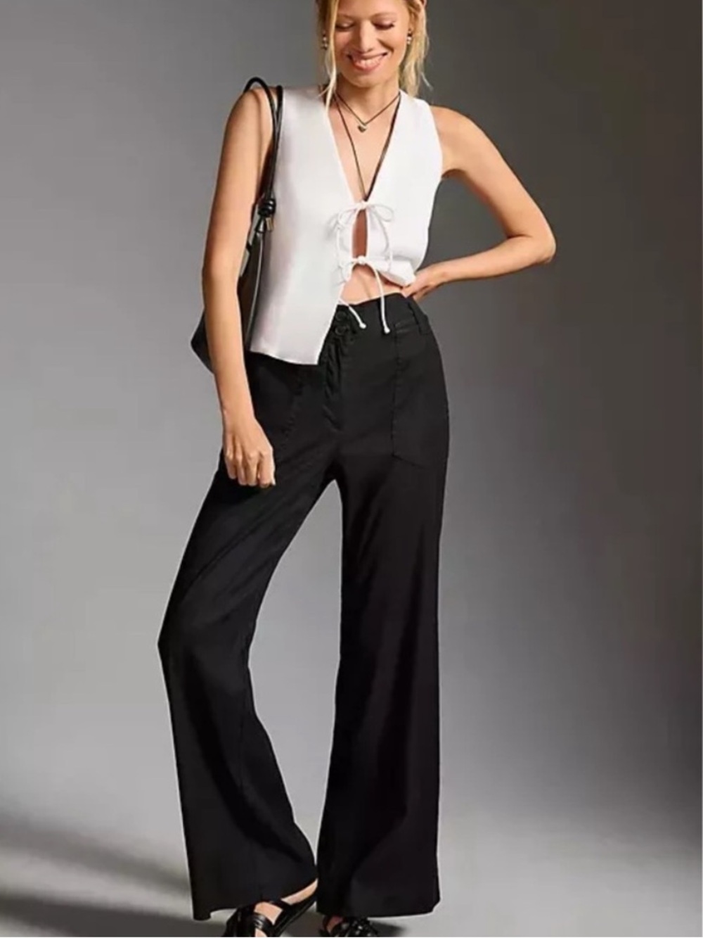 MAEVE Anthropologie Women’s Wide Leg pant The Naomi black Blue size 12